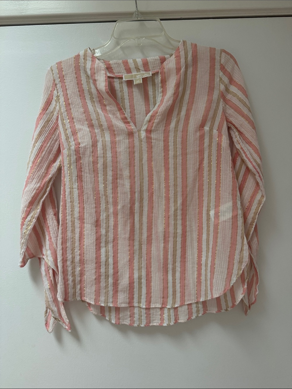 Michael Kors Pink and Cream Striped V-Neck Top